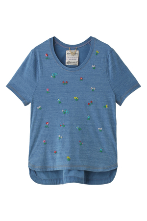 SALE 【50%OFF】 [MUVEIL ミュベール] 小花ビース刺繍Tシャツ ブルー 