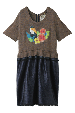  SALE 【50%OFF】 [MUVEIL ミュベール] トロピカルワッペン付ニットワンピース ネイビーブラウン 