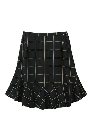  SALE 【50%OFF】 VOUS ETES ヴゼット チェック柄 裾フレアースカート ブラック 