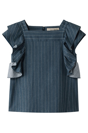  SALE 【20%OFF】 VOUS ETES ヴゼット ストライプフリルブラウス ブルー 