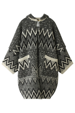  iliann loeb イリアンローヴ フード付き ジャカードニットポンチョ オフホワイトxブラック 