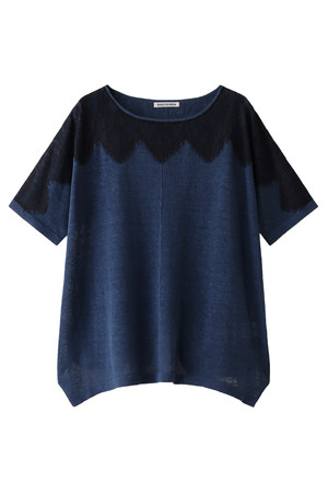  SALE 【40%OFF】 MARILYN MOON マリリンムーン リネンニットプルオーバー ブルー 