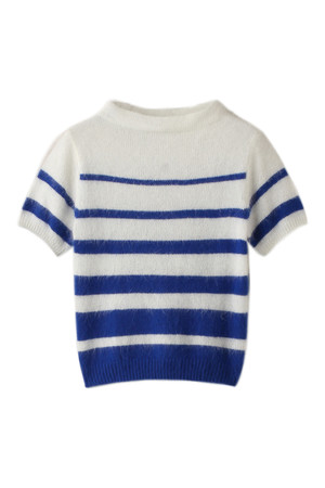  SALE 【50%OFF】 [AULA AILA アウラ アイラ] BORDER MINK FINISHED KNIT プルオーバー ブルー 