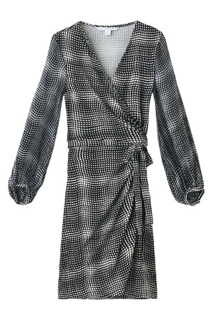  SALE 【50%OFF】 [DIANE von FURSTENBERG ダイアン フォン ファステンバーグ] 袖シフォンラップワンピース ブラック×ホワイト 