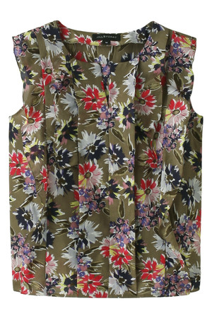  JILLSTUART ジル スチュアート フラワープリントノースリーブブラウス カーキ 