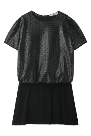  SALE 【50%OFF】 [vanessabruno ヴァネッサブリューノ] フェイクレザー・レースカットワンピース ブラック 