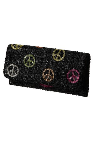  SALE 【50%OFF】 [MOYNA モイナ] ビーズクラッチバッグ ピースマーク 
