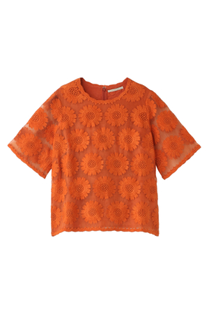  SALE 【50%OFF】 ne Quittez pas ヌキテパ フラワー刺繍オーガンジーブラウス オレンジ 