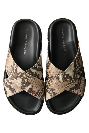  SALE 【30%OFF】 FABIO RUSCONI ファビオ ルスコーニ スネーク型押クロスベルトコンフォートサンダル ベージュ 