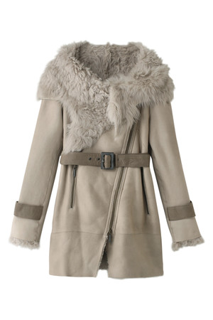  SALE 【50%OFF】 Karl Donoghue カール ドノヒュー ラムスキンベルテッドバイカーコート ベージュ 
