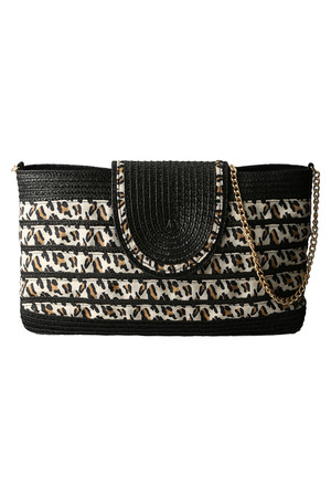  SALE 【50%OFF】 Caterina Bertini カテリーナ ベルティニ アニマルボーダー2Wayクラッチバッグ ブラックxレオパード 