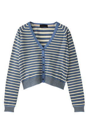  SALE 【49%OFF】 [DESIGNWORKS デザインワークス] 【grintmati】Lady rayon border カーディガン ブルー 