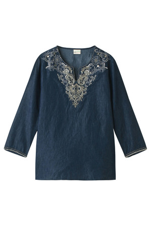  SALE 【30%OFF】 AMERICAN RAG CIE アメリカンラグ シー 綿テンセルデニム刺繍ブラウス ネイビー 