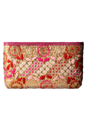 AMERICAN RAG CIE アメリカンラグ シー 【FATIMA MOROCCO】フラワー刺繍ビッグクラッチ ピンク 