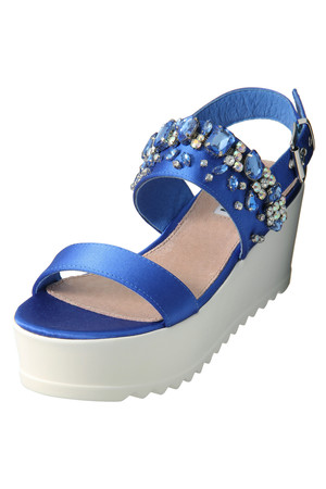  SALE 【80%OFF】 STEVE MADDEN スティーブ・マデン ビジュー付プラットフォームサンダル ブルー 