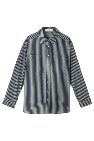  GALLARDAGALANTE ガリャルダガランテ ロンストオーバーシャツ グレーxネイビー 