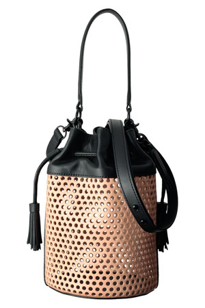  LOEFFLER RANDALL ロフラー ランダル パンチングレザー巾着ショルダーバッグ ナチュラルxブラック 