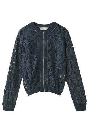  ADORE アドーア フロントジップレースニット ネイビー 