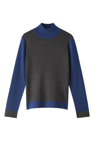  SALE 【50%OFF】 LANVIN en Bleu ランバン オン ブルー 配色ハイネックプルオーバー グレーxブルー 