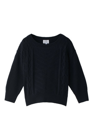  SALE 【50%OFF】 LANVIN en Bleu ランバン オン ブルー コットニーナ編み柄プルオーバー ネイビー 