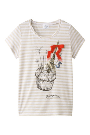  SALE 【50%OFF】 LANVIN en Bleu ランバン オン ブルー 5th anniversaryカップケーキTシャツ ベージュ 