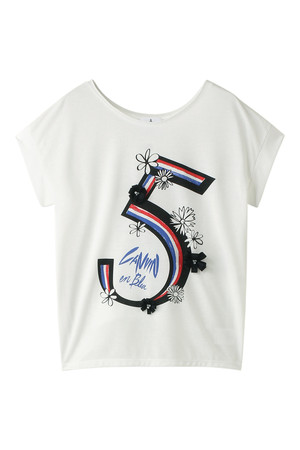  LANVIN en Bleu ランバン オン ブルー 5th anniversaryトリコロールファイブTシャツ オフホワイト 