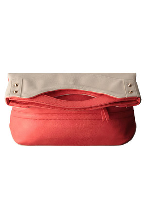  SALE 【50%OFF】 LANVIN en Bleu ランバン オン ブルー 配色クラッチバッグ大 オレンジxベージュ 