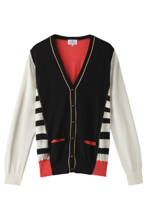  SALE 【50%OFF】 LANVIN en Bleu ランバン オン ブルー バイカラーボーダーカーディガン ブラックxピンク 