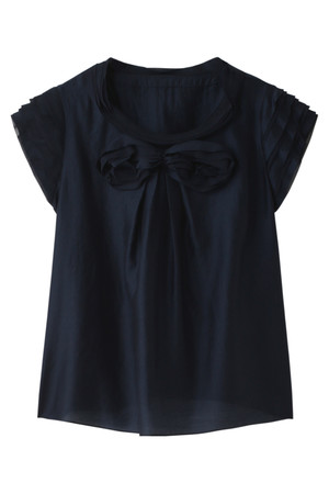  LANVIN en Bleu ランバン オン ブルー エアリーローンリボンブラウス ネイビー 