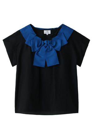  LANVIN en Bleu ランバン オン ブルー グログランリボンブラウス ブラックxブルー 