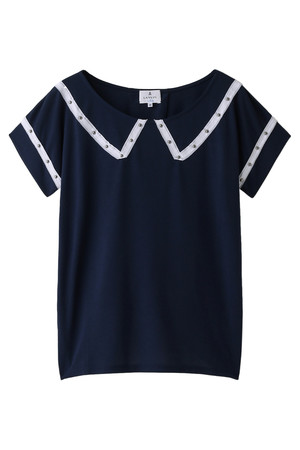  SALE 【50%OFF】 LANVIN en Bleu ランバン オン ブルー 襟刺繍Tシャツ ネイビー 