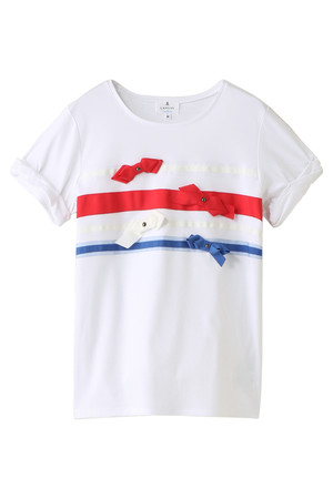  SALE 【30%OFF】 LANVIN en Bleu ランバン オン ブルー プライマリーボーダーリボンT レッド 
