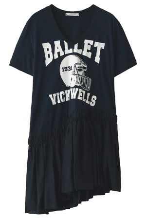  REKISAMI レキサミ ギャザー切替BALLETロゴTシャツ ネイビー 