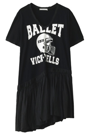  REKISAMI レキサミ ギャザー切替BALLETロゴTシャツ ブラック 