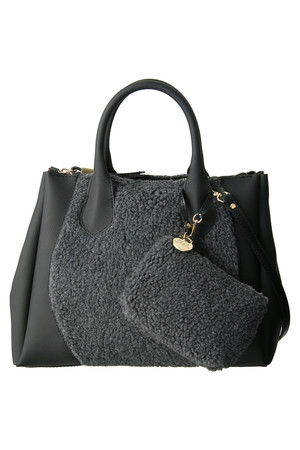  GIANNI CHIARINI ジャンニ・キアリーニ 【GUM Gianni Chiarini Design】ボアxPVCコンビボストンバッグ ブラックxグレー 