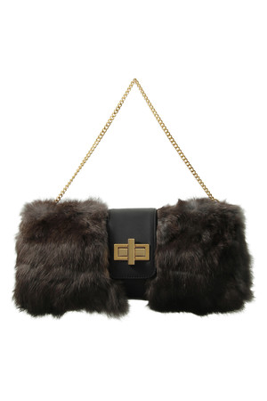  SALE 【50%OFF】 VIOLAd'ORO ヴィオラドーロ チェーンショルダー付き ファークラッチバッグ ブラック 