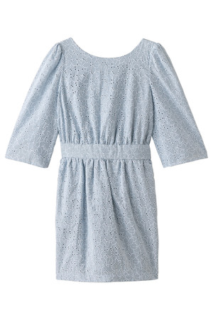  SALE 【78%OFF】 31 Sons de mode トランテアン ソン ドゥ モード フラワー刺繍フレアー袖ワンピース サックス 