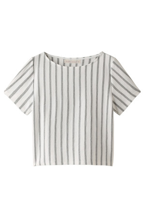  SALE 【34%OFF】 31 Sons de mode トランテアン ソン ドゥ モード ストライプボート袖タックT ライトグレー 