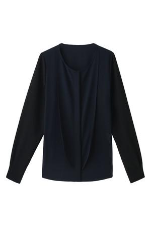  SALE 【30%OFF】 ELFORBR エルフォーブル ジョーゼットノーカラーブラウス ネイビー 
