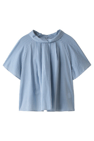  ELLE エル アパレル ギンガムチェックブラウス ブルー 