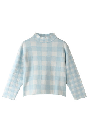  ELLE エル アパレル チェックブラウス ブルー 