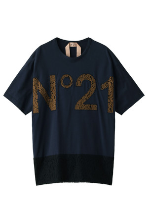  N&deg;21 ヌメロ ヴェントゥーノ レースロゴTシャツ ネイビー 