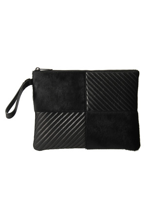  SALE 【50%OFF】 REECE HUDSON リース ハドソン BOWERY ヘアカーフコンビクラッチバッグ ブラック 