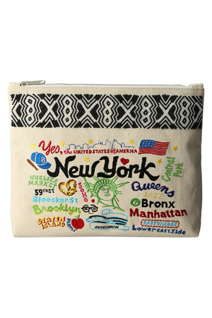  SALE 【50%OFF】 Liberty Bell maison trente trois リバティ ベル メゾン トラン トロワ NEW YORK刺繍クラッチバッグ ホワイト 