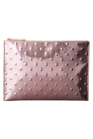  SALE 【70%OFF】 ela エラ ピラミッドスタッズ メタリッククラッチバッグ ピンク 
