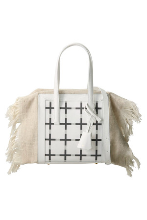  SALE 【40%OFF】 MARY AL TERNA メアリ オル ターナ NOD フリンジストールチェック柄2Wayミニトートバッグ ホワイト 