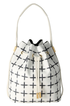  SALE 【50%OFF】 MARY AL TERNA メアリ オル ターナ MAM チェック柄巾着ショルダーバッグ ホワイト 