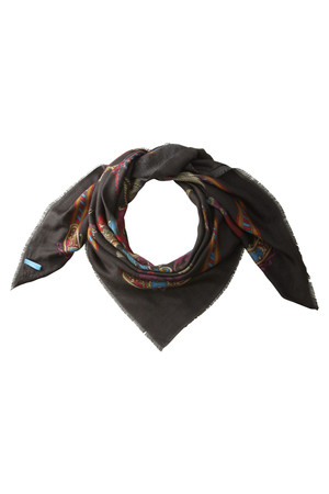  SALE 【50%OFF】 manipuri マニプリ Tassel String プリントスカーフ ブラック 