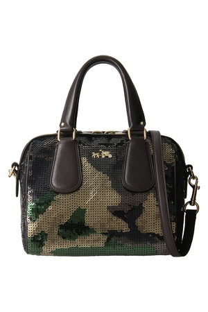  [COACH コーチ] ミニ サリー サッチェル カモフラージュ プリント シークィン シルバー/グリーンマルチ 