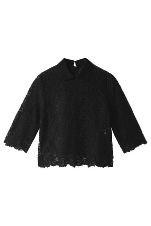 LE CIEL BLEU ルシェルブルー レースポロトップス ブラック 